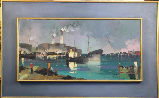 § Cecil Rochfort DOyly John (1906-1993) Shoreham Harbour, Evening 14 x 28in.